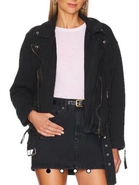 We The Free Black Oversized Moto Jacket with Zipper Hardware